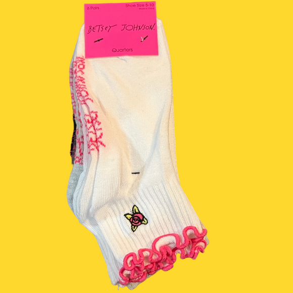 Betsey Johnson White Socks with Pink Trim - Picture 1 of 6